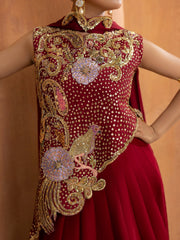 Asymmetric Hand-Embroidered Top with Sequined Maxi Skirt & Dupatta Set