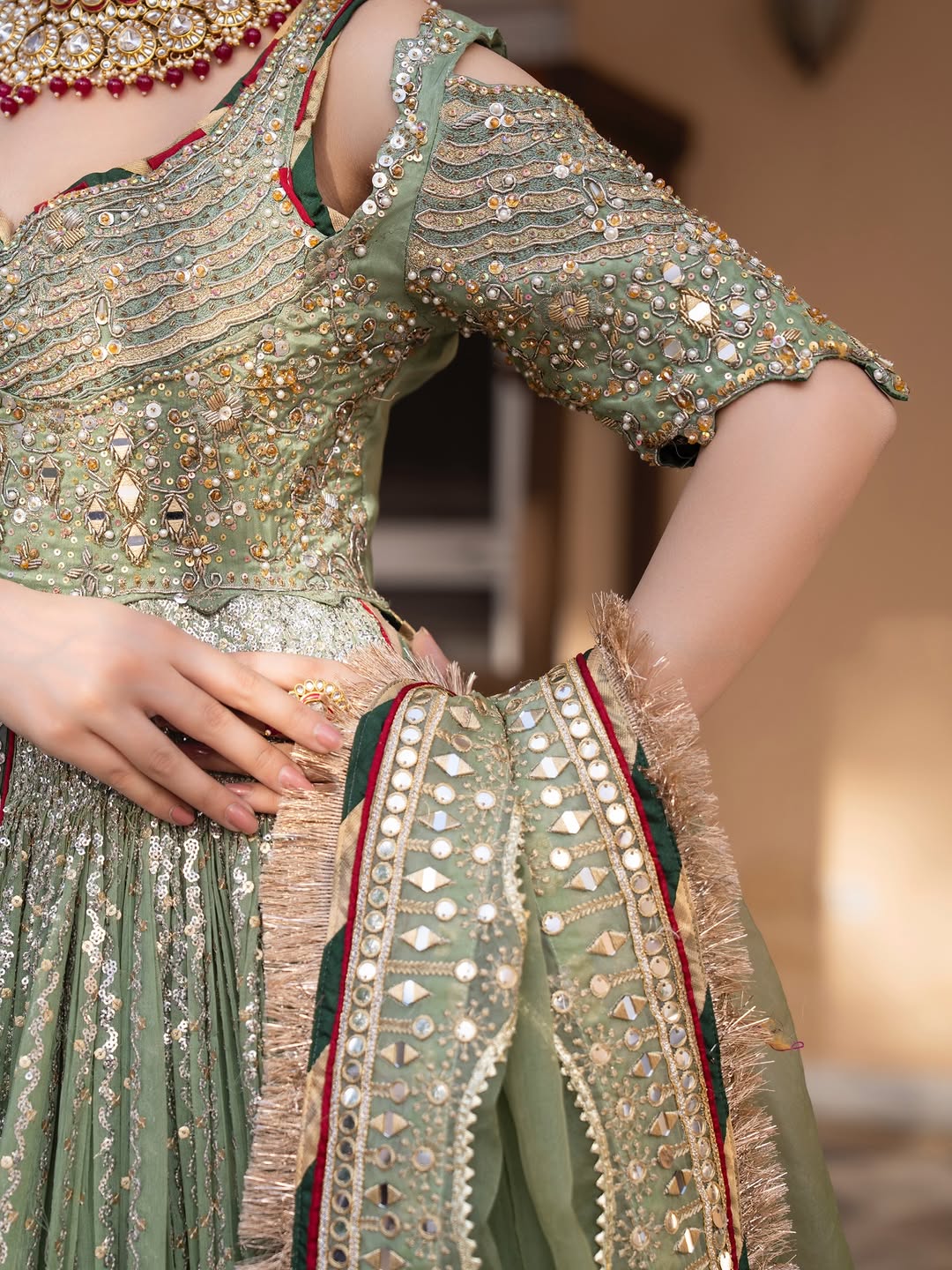 Dusty Olive Zardozi Bridal Lehenga Choli #TA002