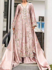 Dusky Rose Hand-Embellished Raw Silk Long Line Kurta Set