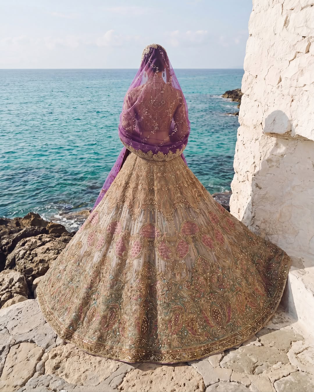 Luxury Hand-Embellished Pastel and Gold Bridal Lehenga – Traditional Zardozi Wedding Dress