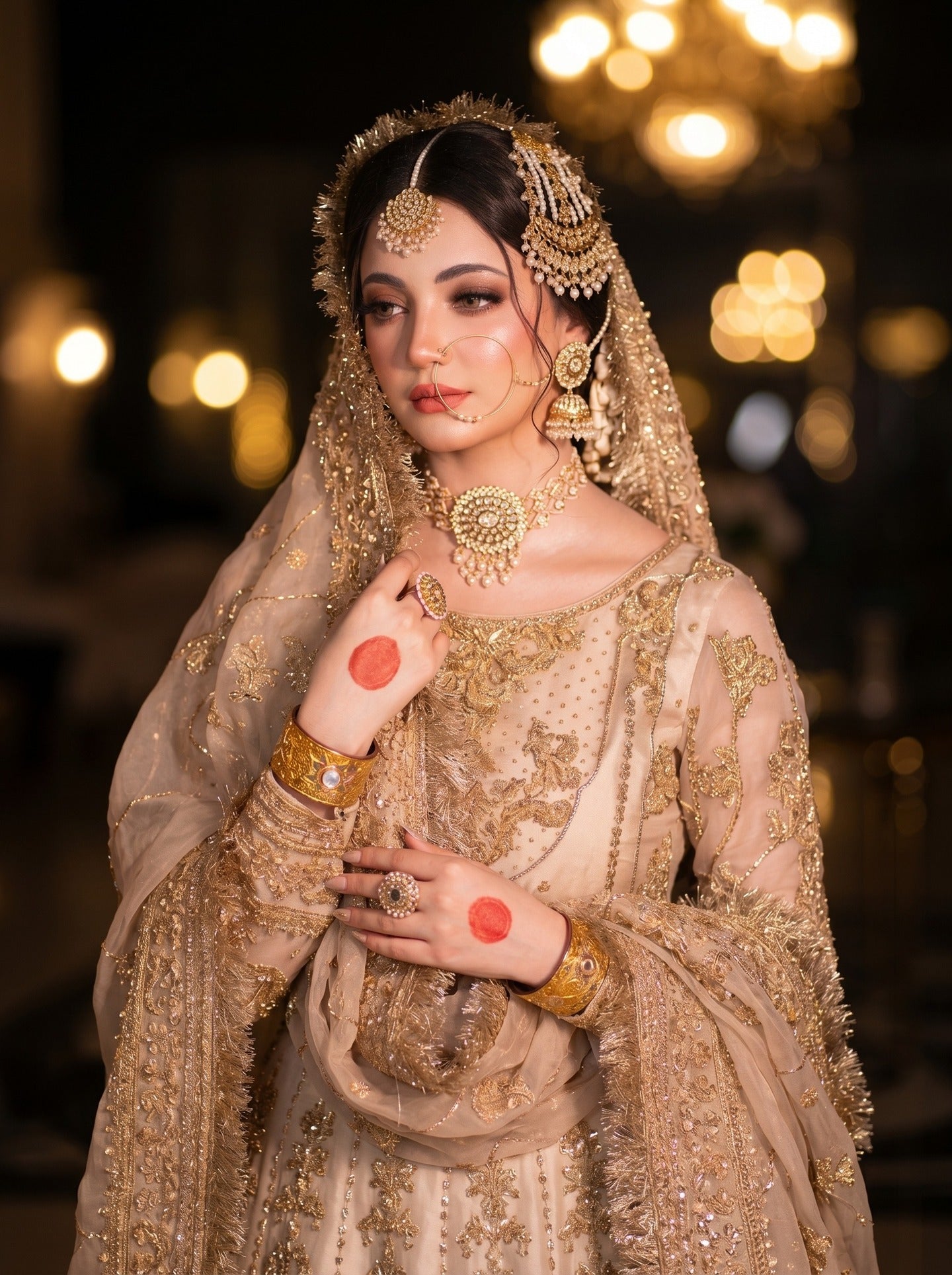 Classic Ivory & Gold Heavily Embellished Bridal Lehnga Set