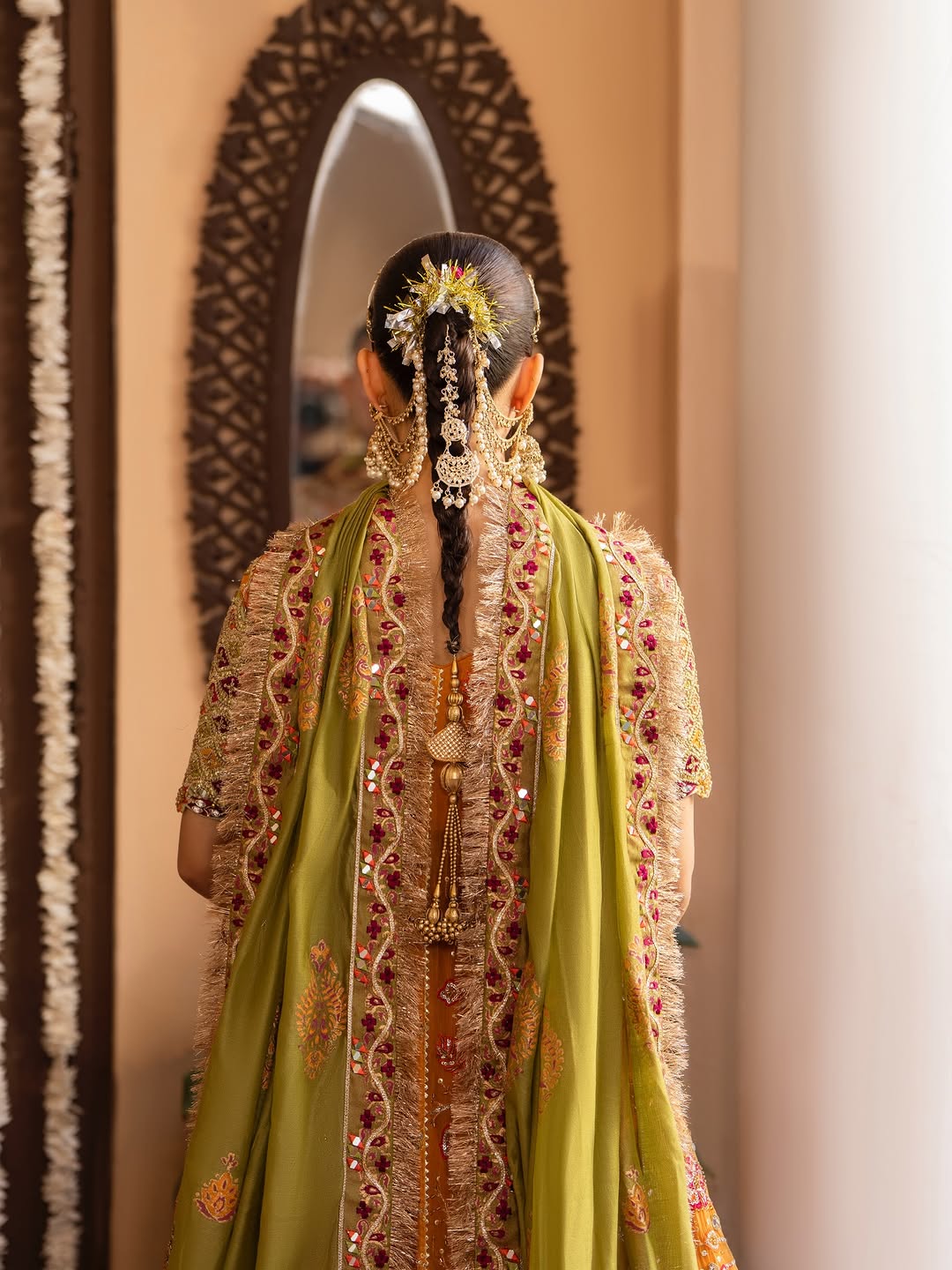 Gulnar Mehndi Lehenga – Mustard Orange Angrakha & Fuchsia Pink Bridal Lehenga Choli with Gota Work