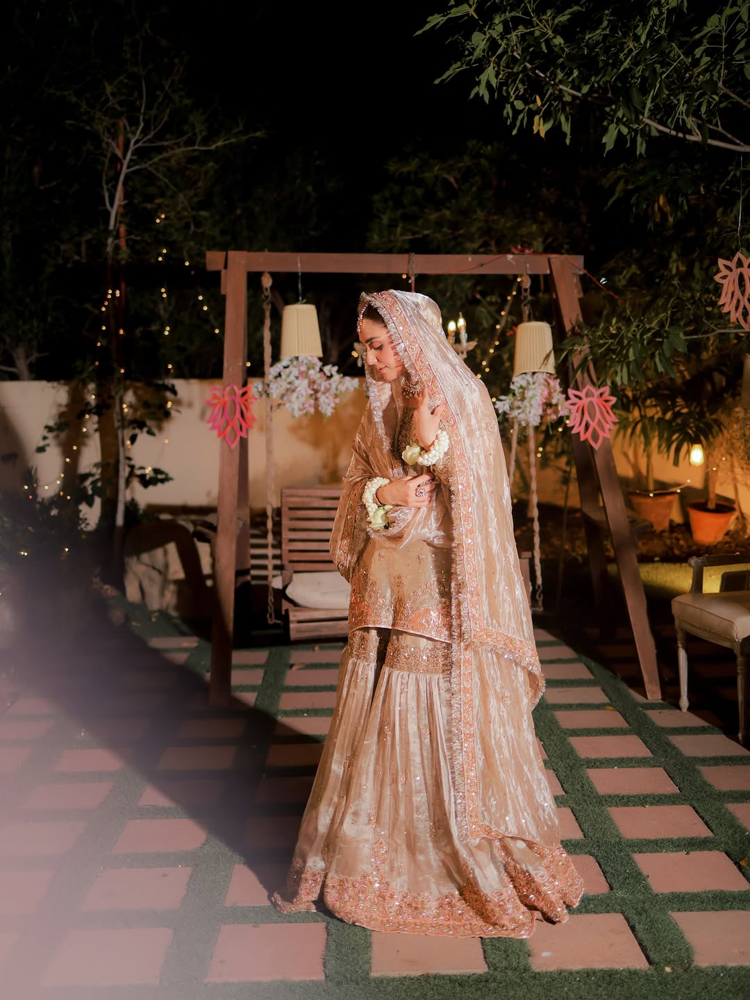 Zariyah – Champagne Gold Hand-Embroidered Tissue Gharara Set