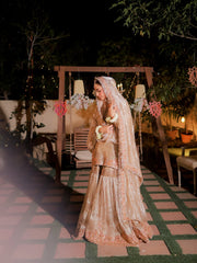 Zariyah – Champagne Gold Hand-Embroidered Tissue Gharara Set