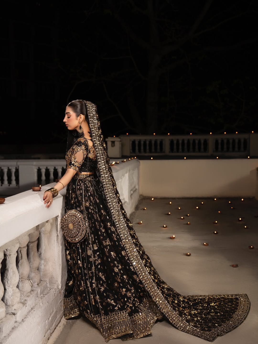 Midnight Nocturne – Hand-Embellished Black & Gold Raw Silk Lehenga Set