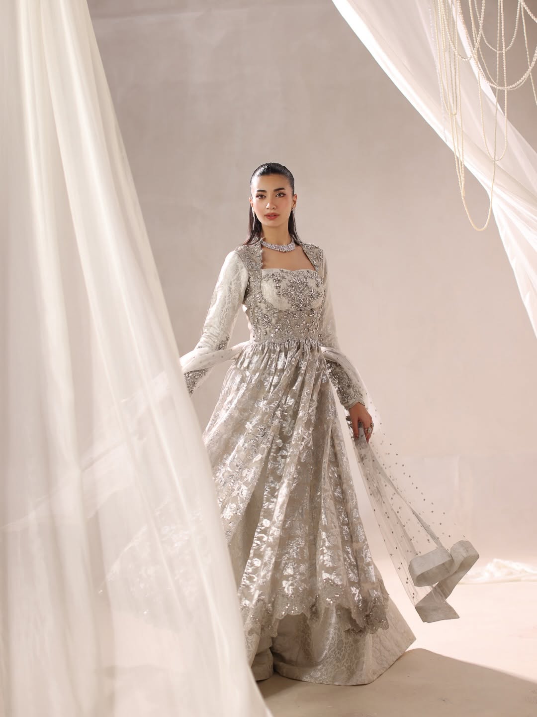 Silver Flora Peshwas & Lehenga Ensemble