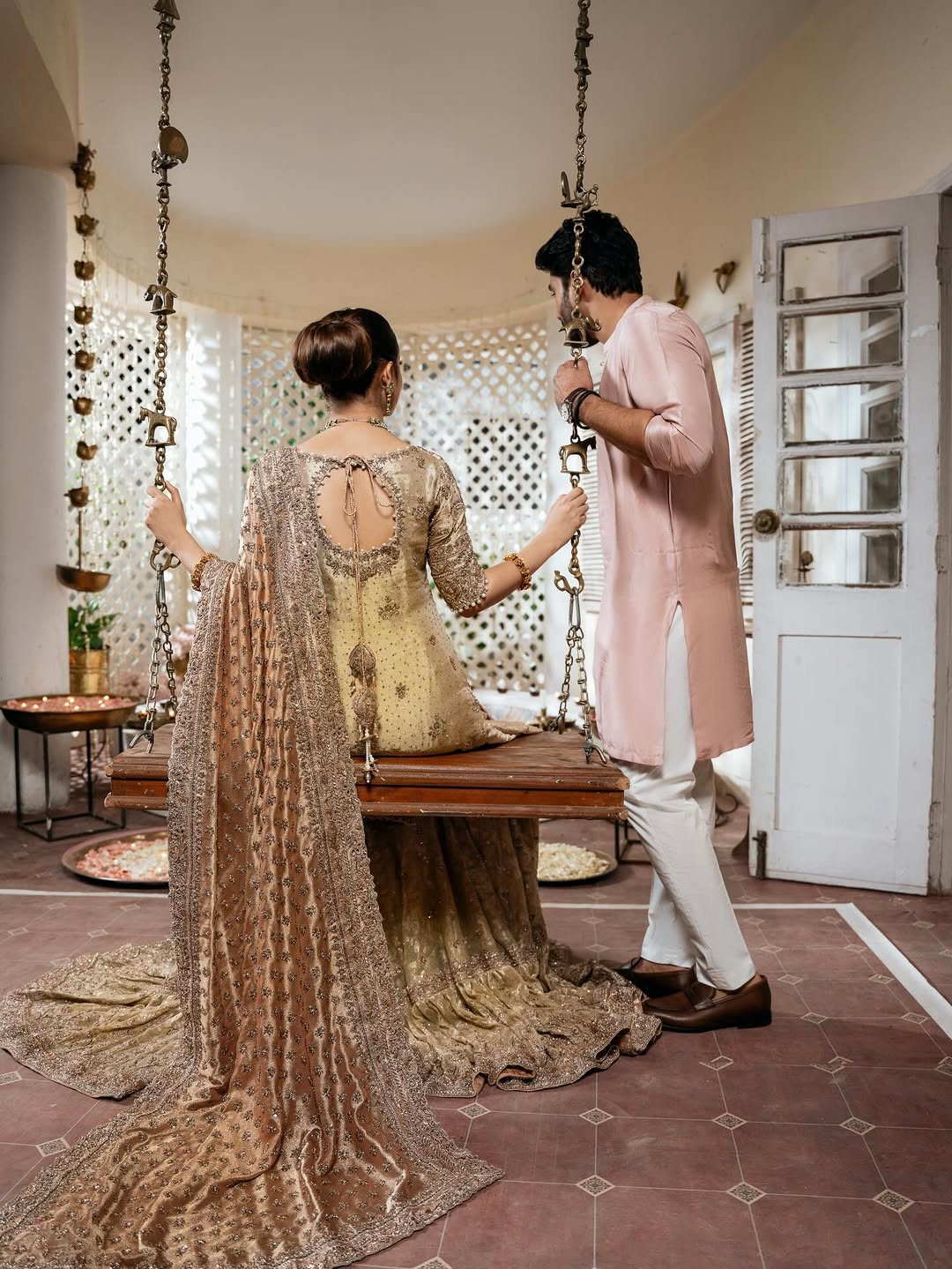 Golden Heavily Embroidered Bridal Lehenga Choli with Dupatta