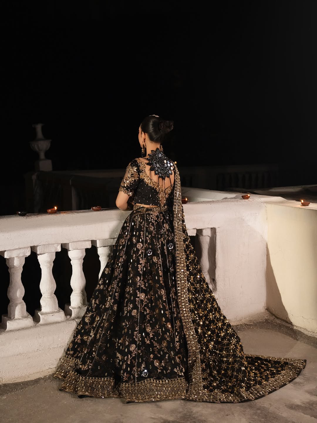 Midnight Nocturne – Hand-Embellished Black & Gold Raw Silk Lehenga Set