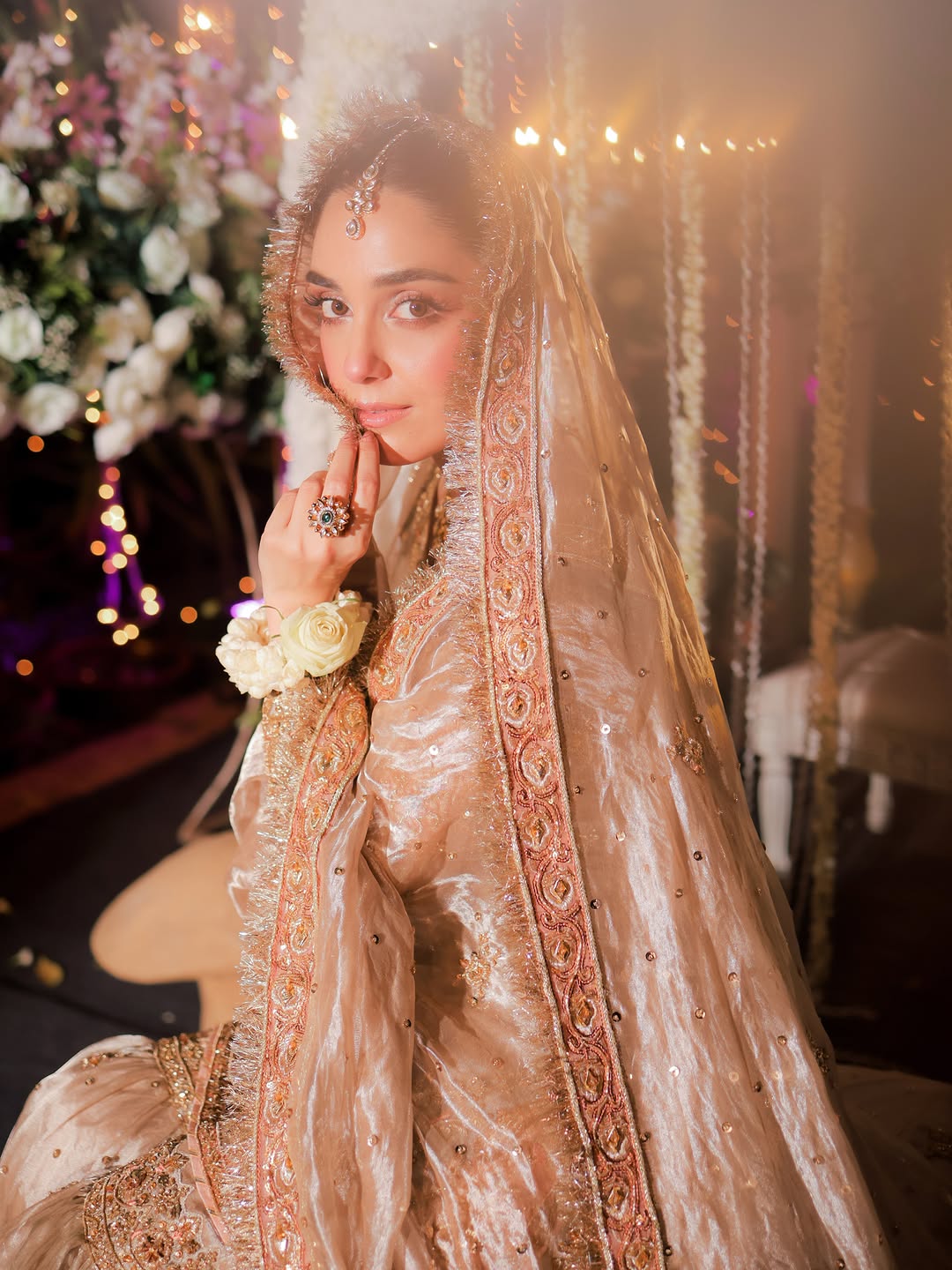 Zariyah – Champagne Gold Hand-Embroidered Tissue Gharara Set