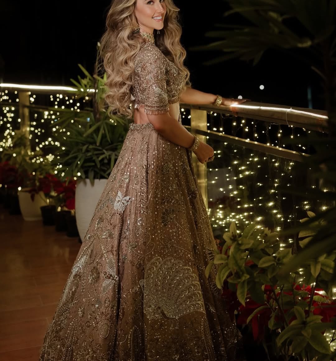 Heavy Luxury South Asian Wedding Lehenga Choli with Intricate Peacock & Butterfly Motifs
