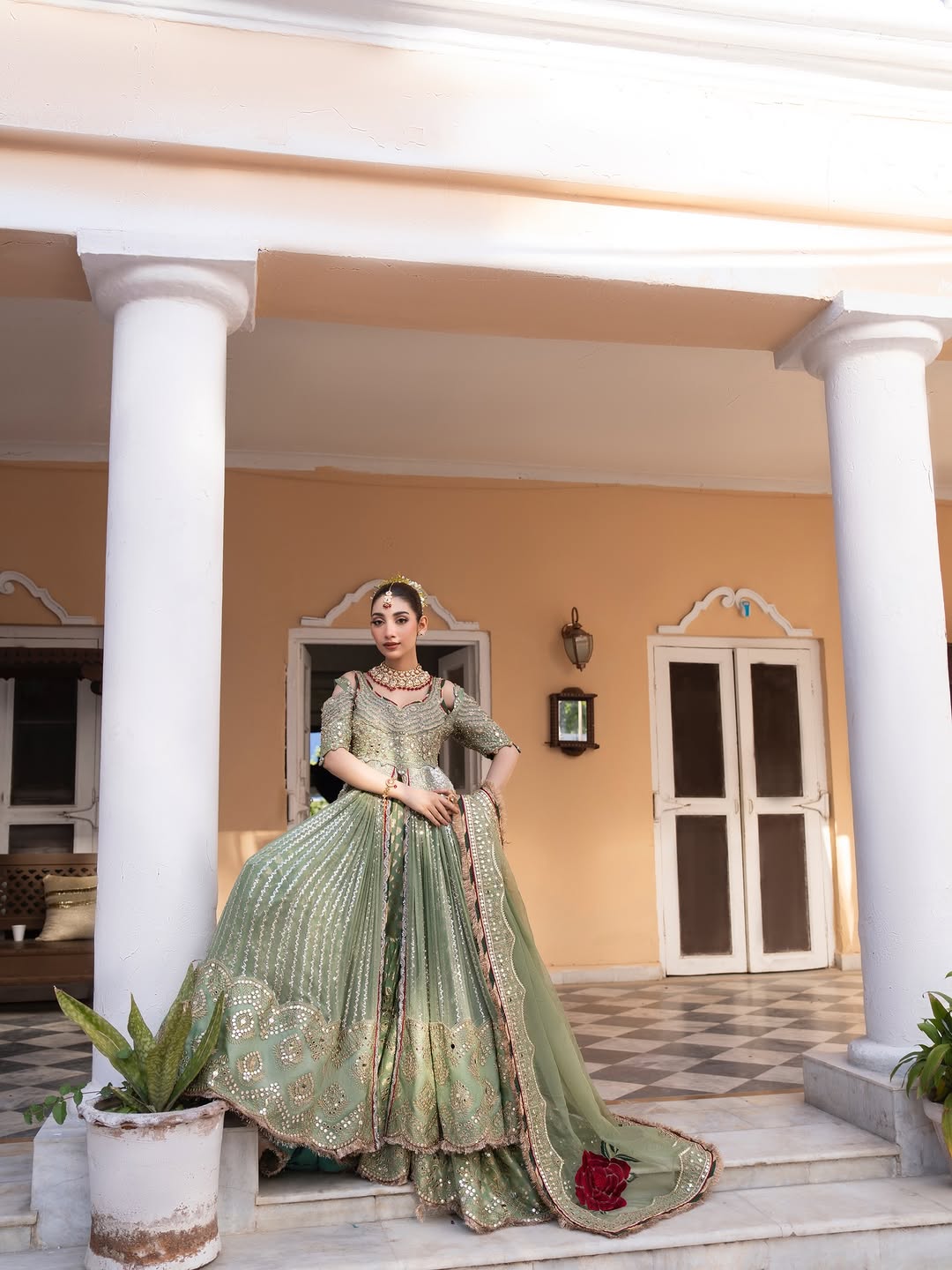 Dusty Olive Zardozi Bridal Lehenga Choli #TA002