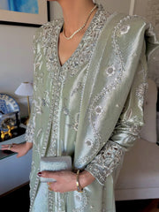 Aira – Mint Green Hand-Embroidered Tissue Formal Set