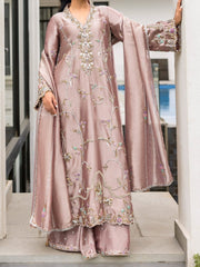 Dusky Rose Hand-Embellished Raw Silk Long Line Kurta Set