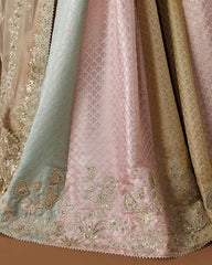 Ivory Zari Banarsi Kurta with Pastel Multi-Panel Kalidar Lehenga & Net Dupatta (3-Piece Luxury Festive Set)