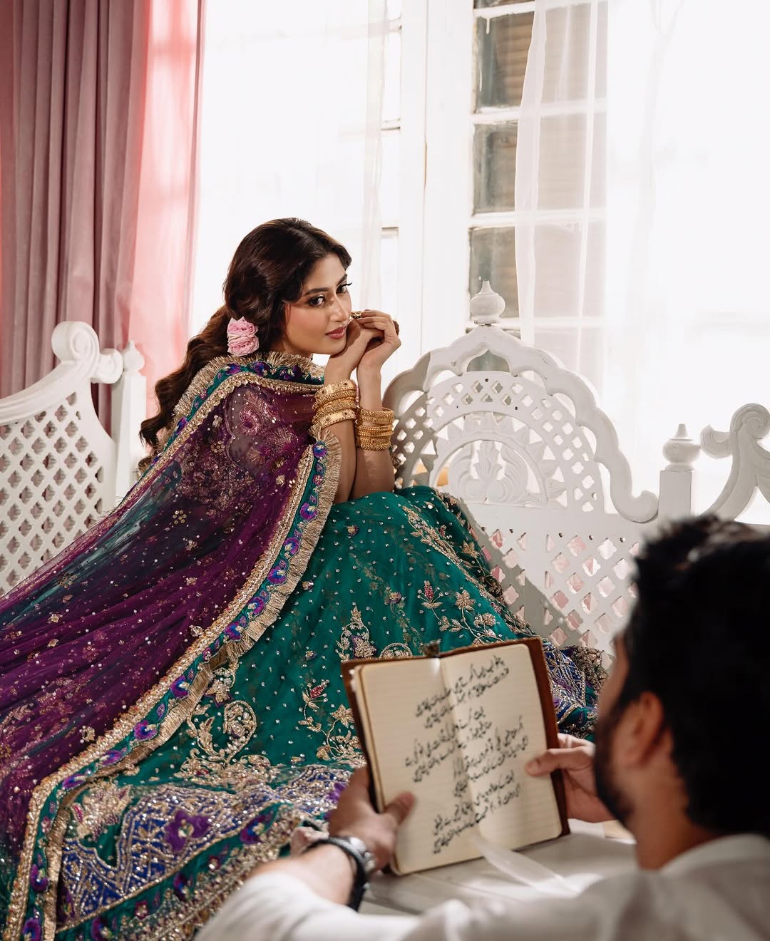 Dastaan-e-Ishq Heavy Zardozi Bridal Lehenga Choli in Emerald & Plum