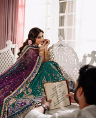 Dastaan-e-Ishq Heavy Zardozi Bridal Lehenga Choli in Emerald & Plum