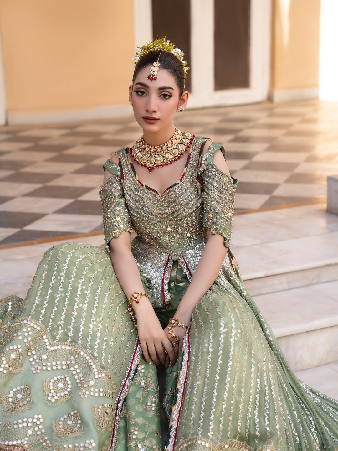 Dusty Olive Zardozi Bridal Lehenga Choli #TA002
