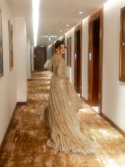 The Celestial Shimmer Gown & Sequin Veil Set – Champagne Gold