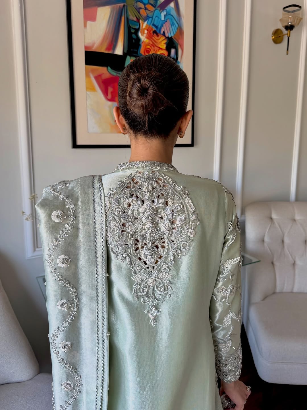 Aira – Mint Green Hand-Embroidered Tissue Formal Set