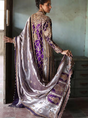 The Royal Aubergine & Silver Tissue 3-Piece Hand-Embellished Angrakha Set