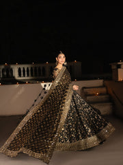 Midnight Nocturne – Hand-Embellished Black & Gold Raw Silk Lehenga Set