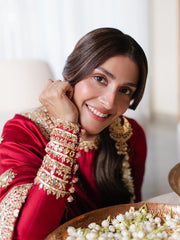 Gul-e-Lal Crimson Raw Silk Kurta Set with Intricate Zardozi & Mirror Work Cuffs