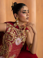 Asymmetric Hand-Embroidered Top with Sequined Maxi Skirt & Dupatta Set