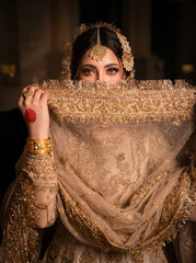 Classic Ivory & Gold Heavily Embellished Bridal Lehnga Set