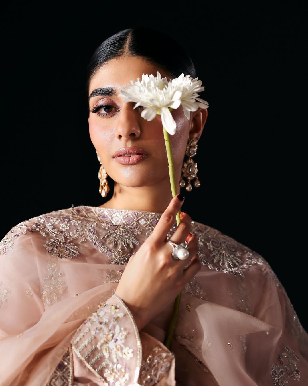 Peach & Silver Elegance: Zardozi Embroidered Shalwar Kameez