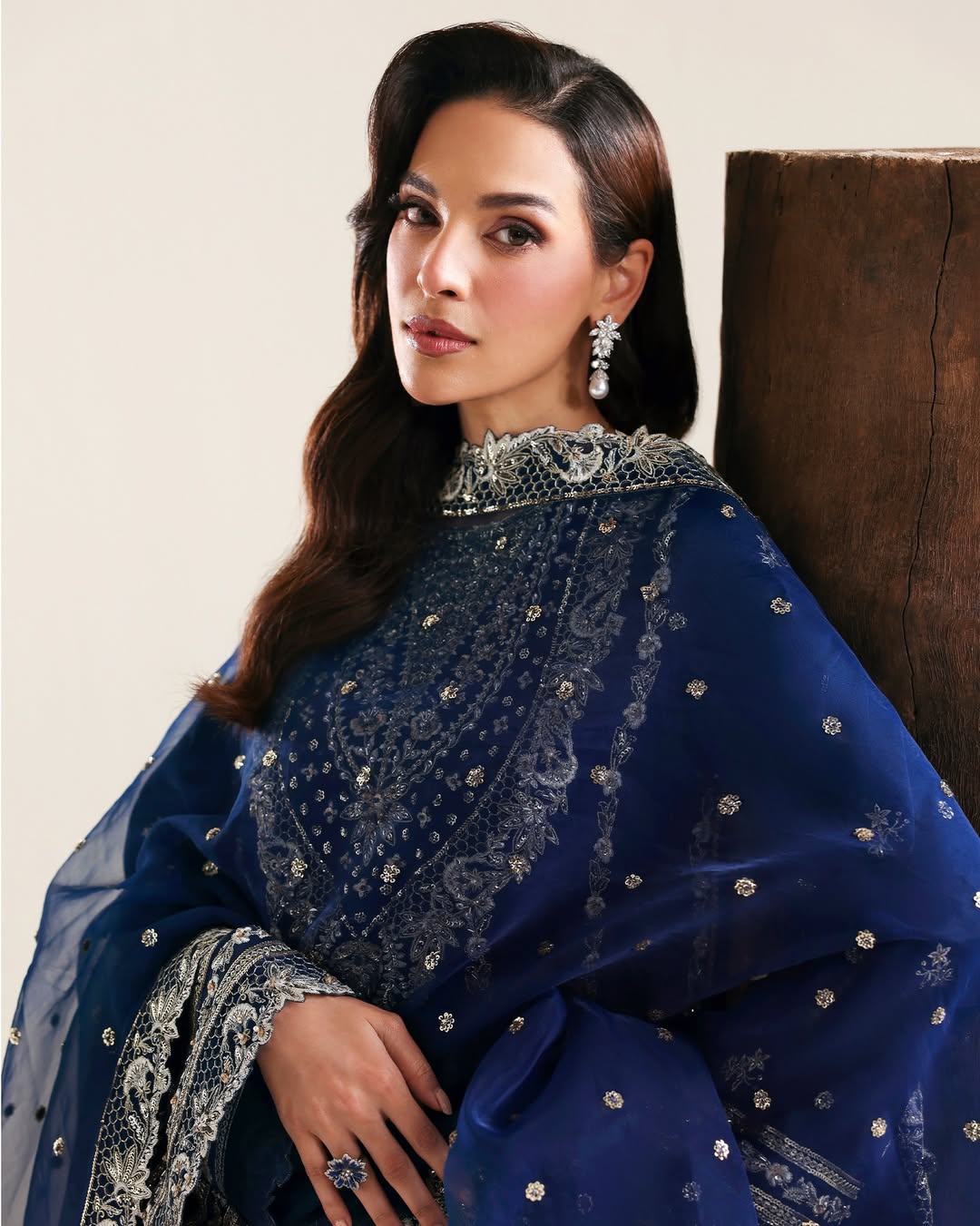 Midnight Zardozi: Hand-Embellished Black & Dark Blue Shalwar Kameez