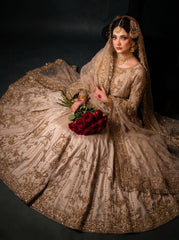 Classic Ivory & Gold Heavily Embellished Bridal Lehnga Set