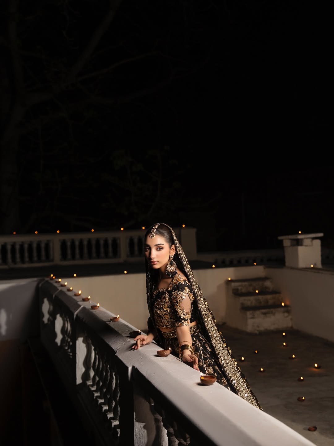 Midnight Nocturne – Hand-Embellished Black & Gold Raw Silk Lehenga Set