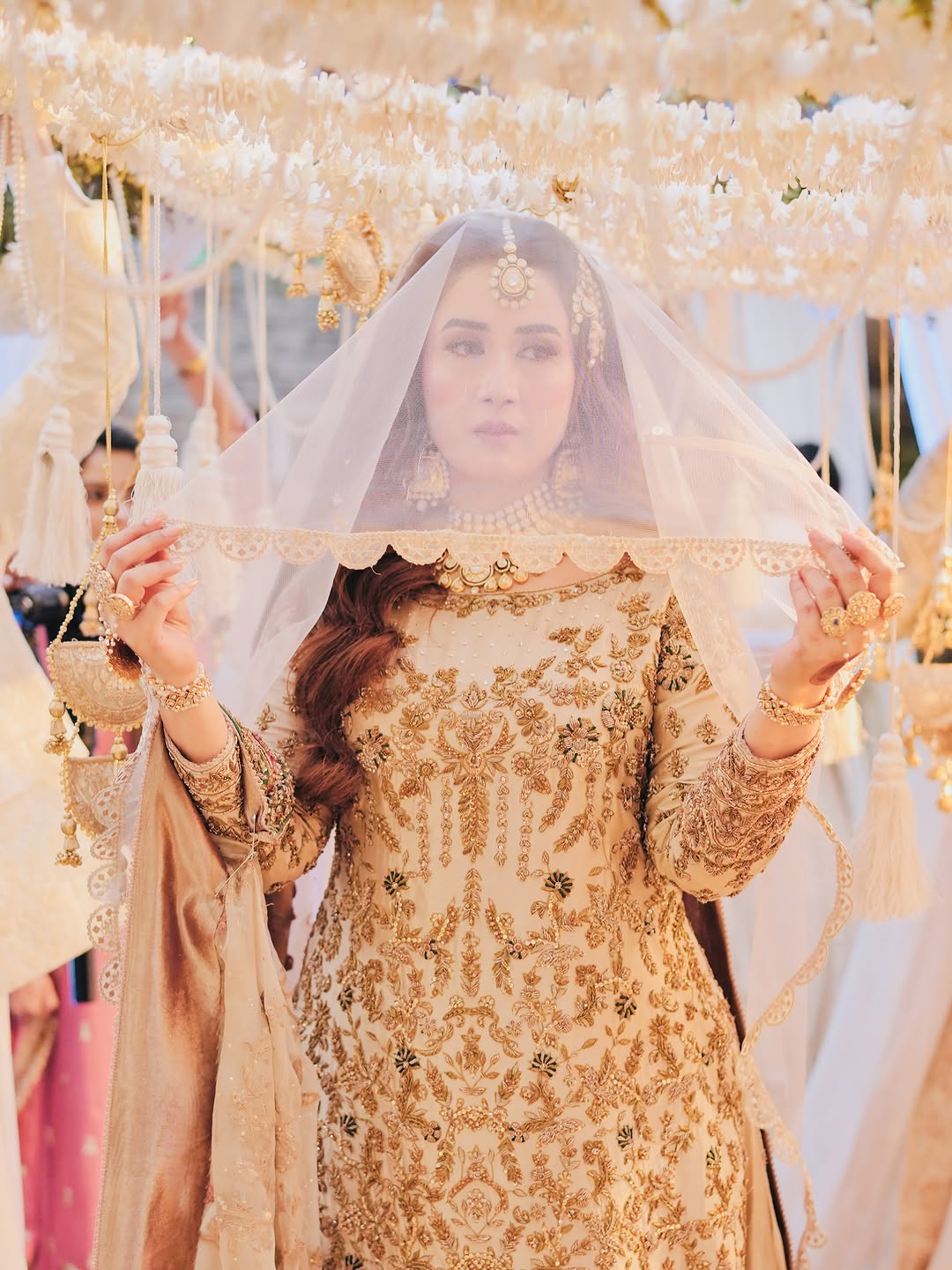 Zariyah | Ivory Gold Heavily Embellished Bridal Pishwas & Lehenga Set