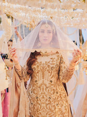 Zariyah | Ivory Gold Heavily Embellished Bridal Pishwas & Lehenga Set