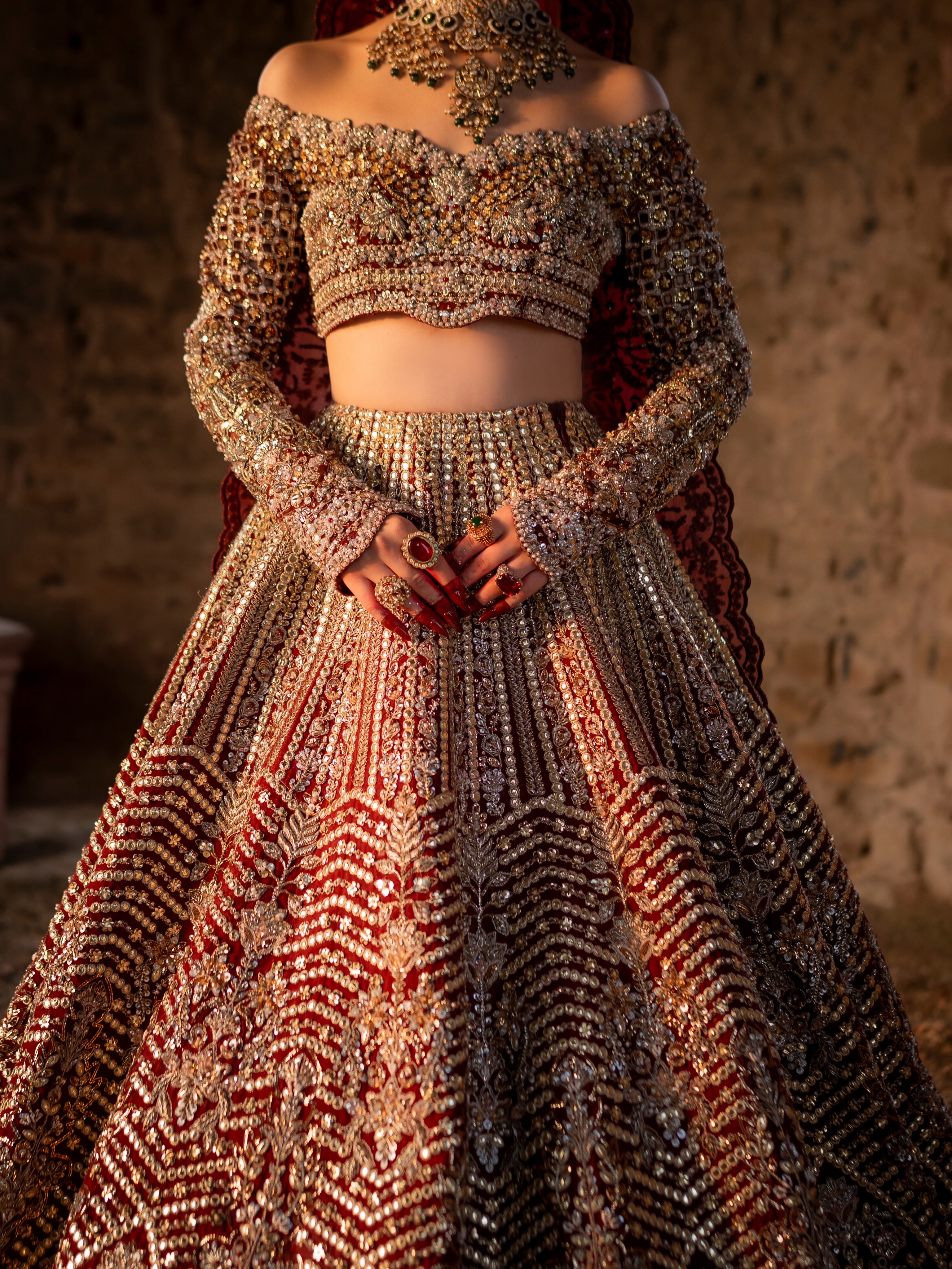 The Royal Zardozi Off-Shoulder Bridal Lehenga