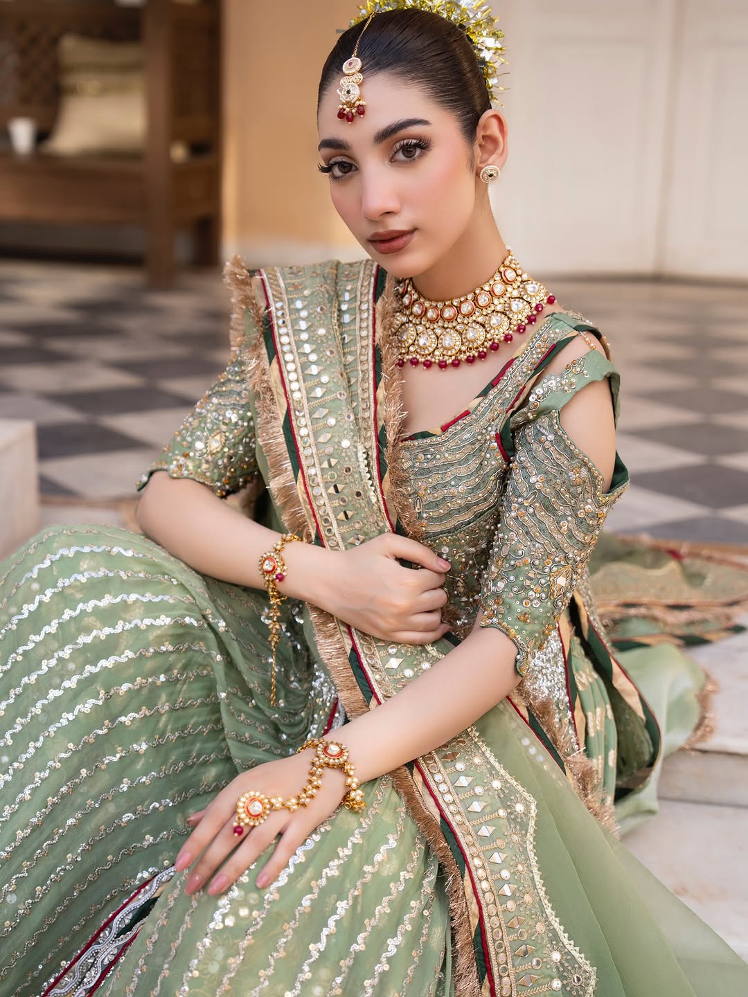 Dusty Olive Zardozi Bridal Lehenga Choli #TA002