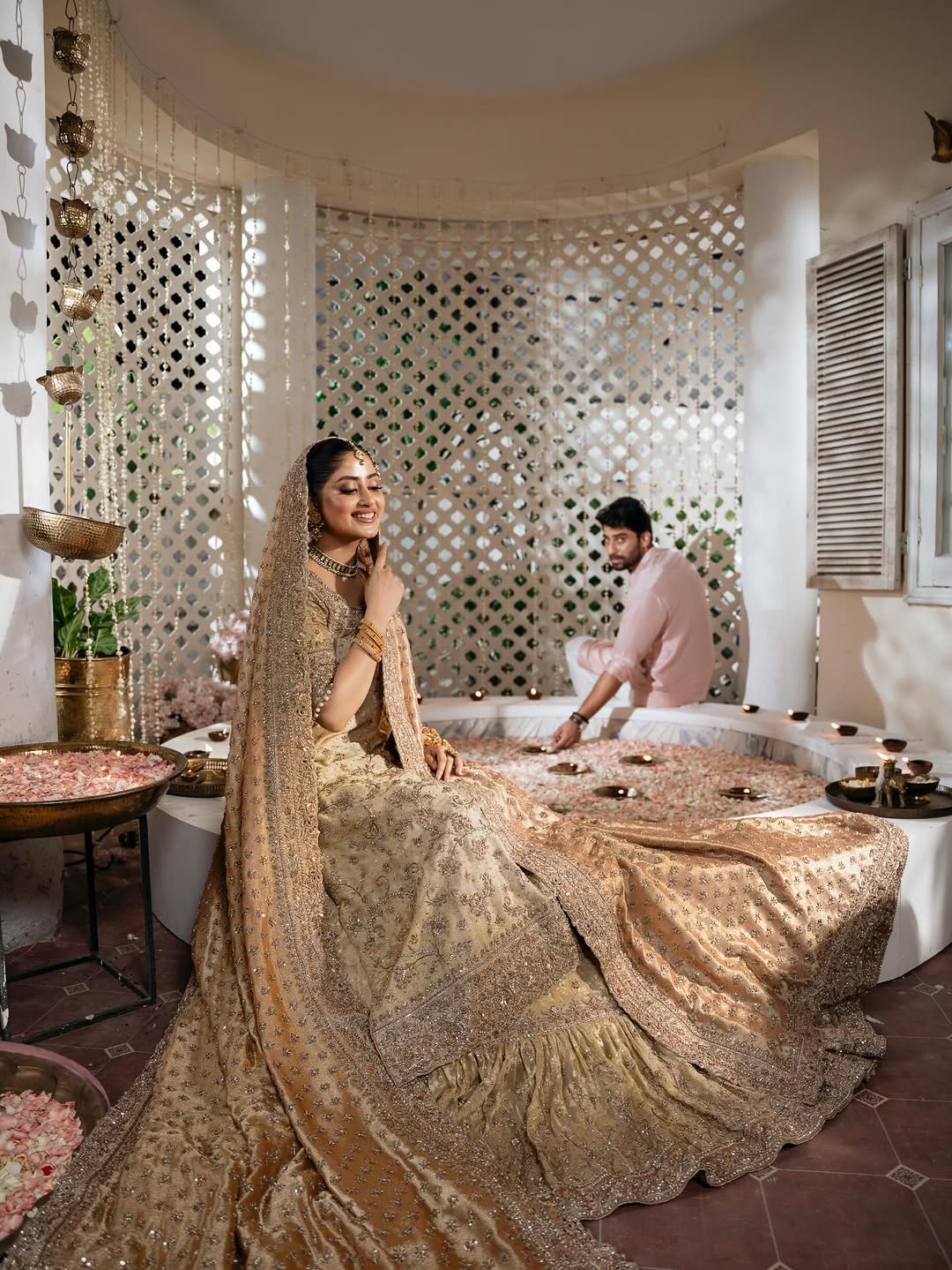 Golden Heavily Embroidered Bridal Lehenga Choli with Dupatta