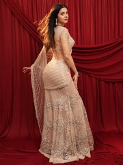 Champagne Nude Embellished Concept Saree Set with Pearl & Sequin Work