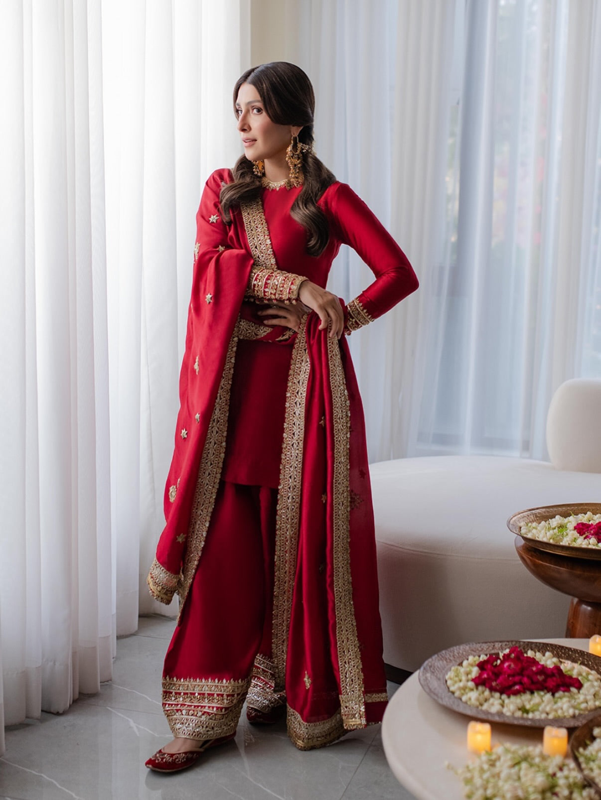Gul-e-Lal Crimson Raw Silk Kurta Set with Intricate Zardozi & Mirror Work Cuffs