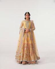 Hand-Embellished Yellow Net Bridal Pishwas & Lehenga Set