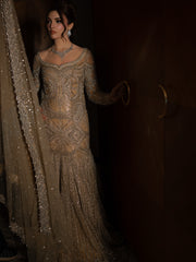 The Celestial Shimmer Gown & Sequin Veil Set – Champagne Gold