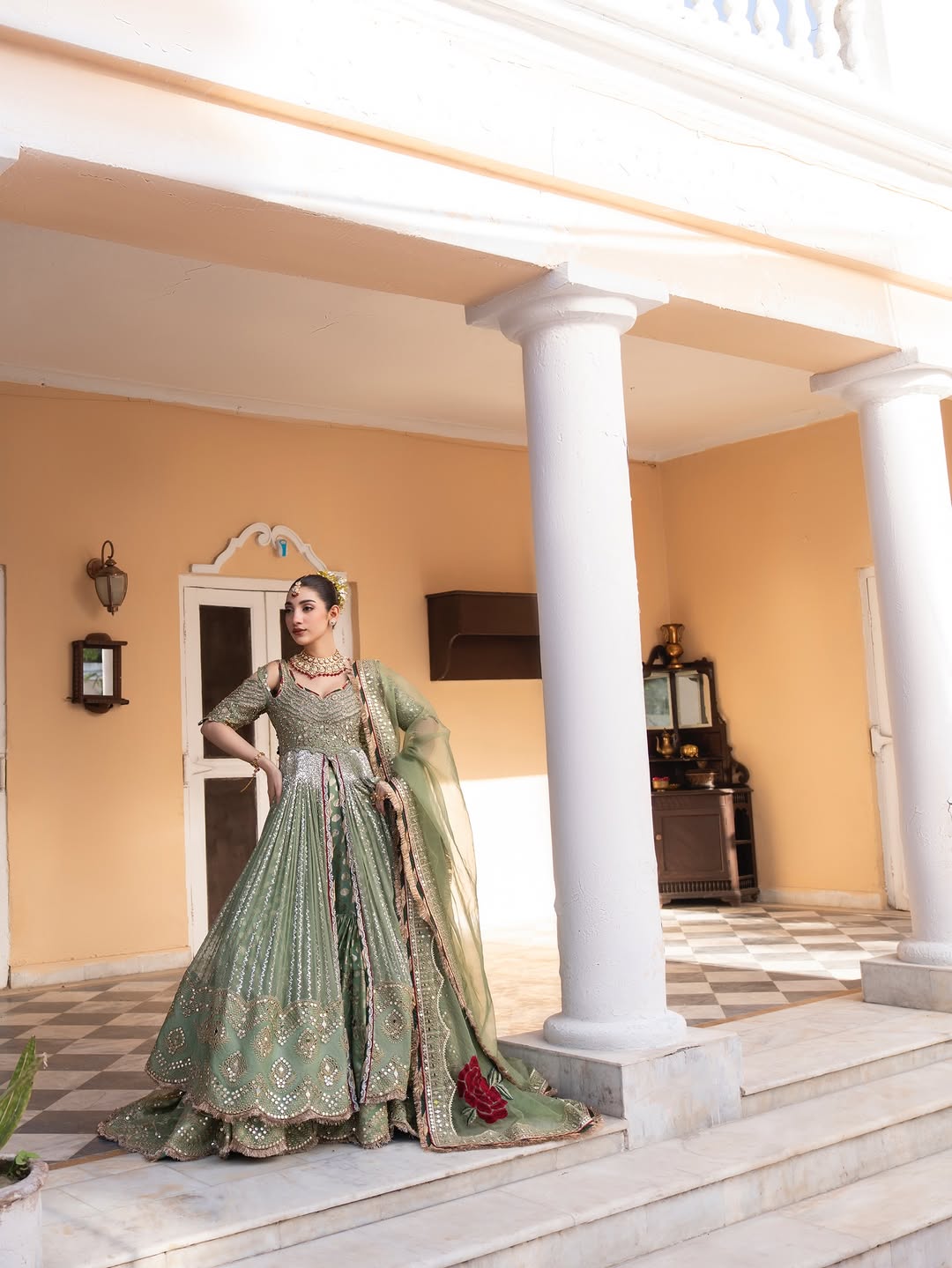 Dusty Olive Zardozi Bridal Lehenga Choli #TA002