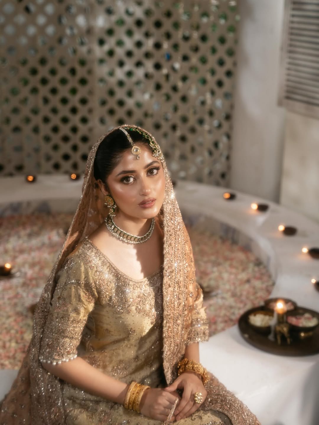 Golden Heavily Embroidered Bridal Lehenga Choli with Dupatta