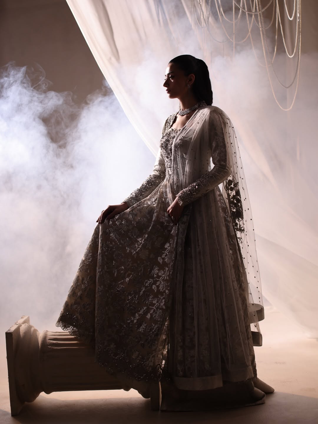 Silver Flora Peshwas & Lehenga Ensemble