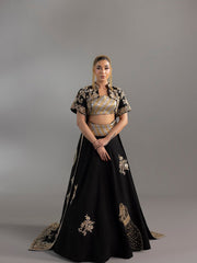 Midnight Black Hand-Embroidered Lehenga Set with Short Jacket