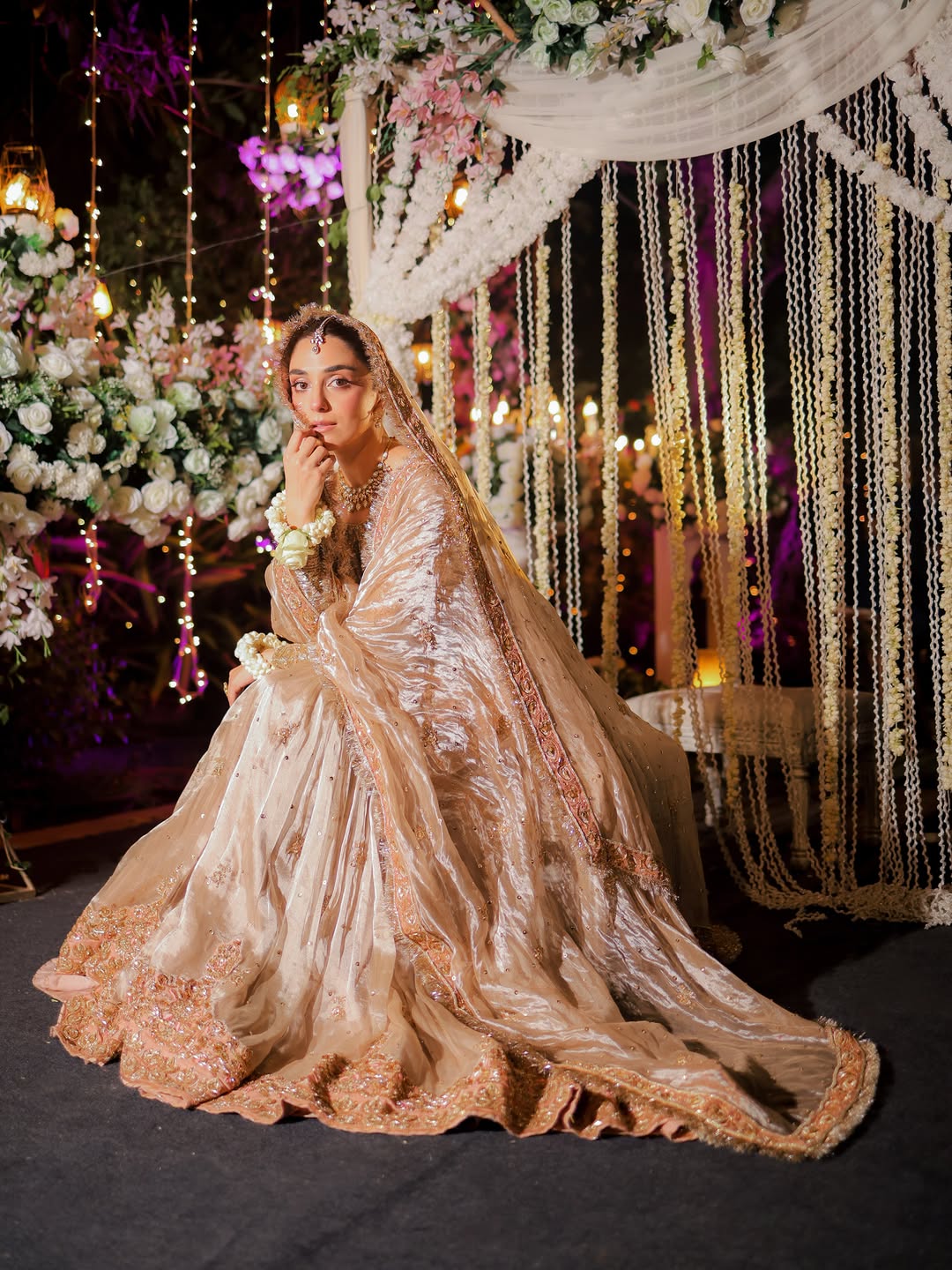 Zariyah – Champagne Gold Hand-Embroidered Tissue Gharara Set